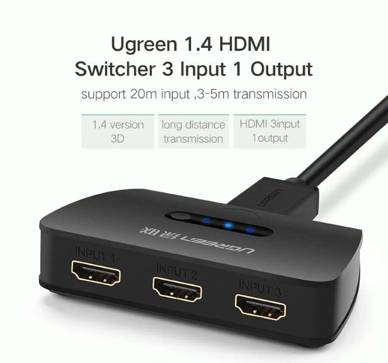 Ugreen UG4021540215TK Màu Đen Bộ gộp HDMI 3 vào 1 HDMI chuẩn 4.1 - HÀNG CHÍNH HÃNG