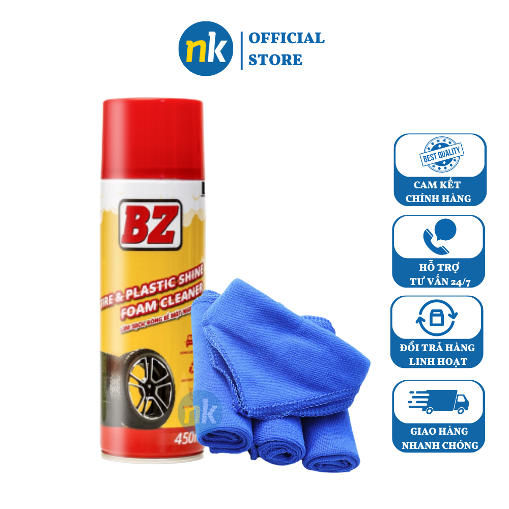 Chai xịt phục hồi nhựa nhám BZ 450ml, phục hồi nhựa đen phai màu, bạc màu, xịt bóng vỏ lốp xe