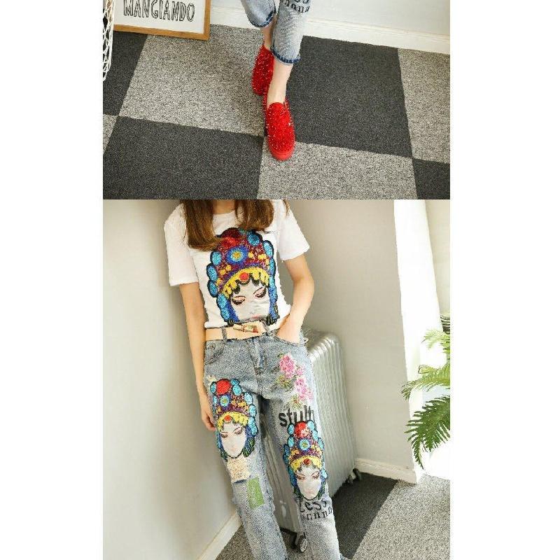 Quần Jeans Nữ Lưng Cao Thêu Hoa Thời Trang - Phiên bản Facebook tùy chỉnh c - 28 [105~110 Jin] [70cm]