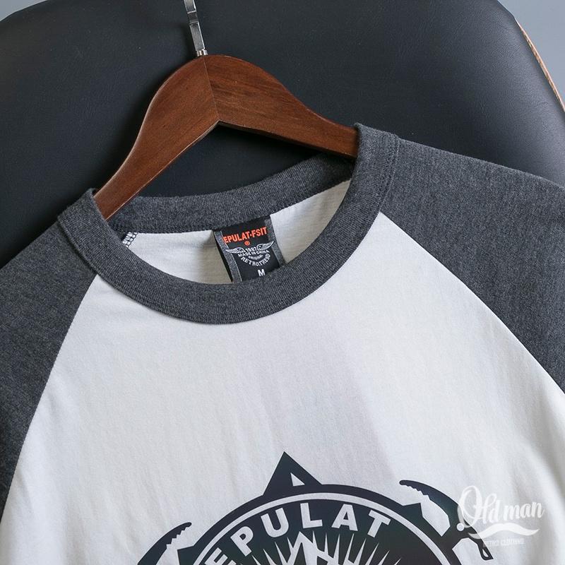 Áo Thun Cổ Tròn, Tay Áo Raglan In Hình Vintage, 100% Cotton, Áo Phông Tay Đùi Vải Mịn Phong Cách Classic, Retro OLDMAN