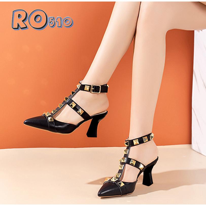 Giày sandal nữ cao gót 6 phân hàng hiệu rosata đẹp hai màu đen nâu ro510