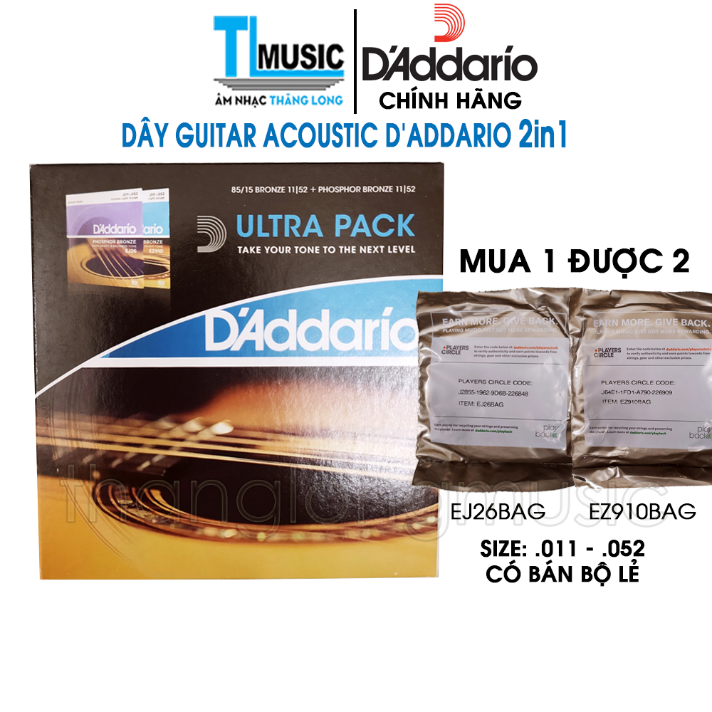 D'Addario Ultra Pack EJ26 + EZ910 - Combo dây đàn guitar acoustic D'addario EJ26 + EZ910