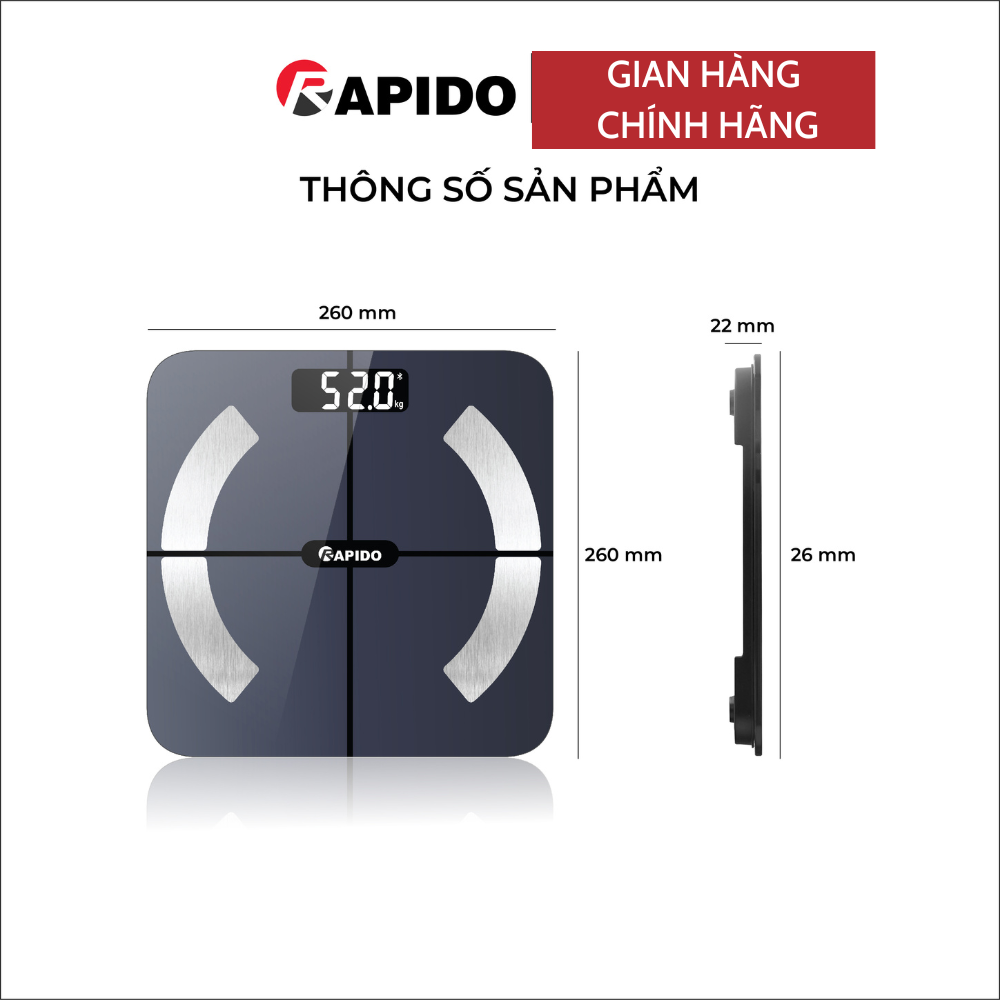 Cân sức khỏe phân tích 14 chỉ số cơ thể Rapido RSB02-S có Bluetooth