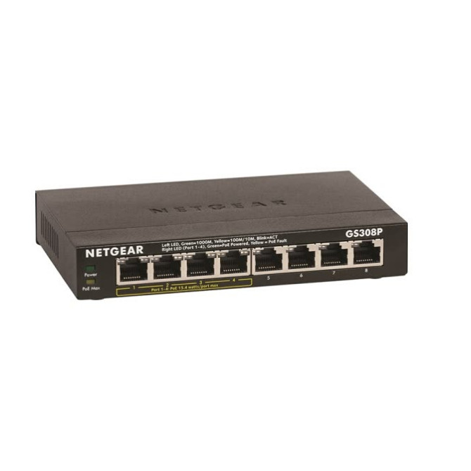 Thiết Bị Chuyển Mạch 8 Cổng Switch NETGEAR GS308P 8-Port Gigabit Ethernet Unmanaged With 4 Port PoE - Hàng Chính Hãng