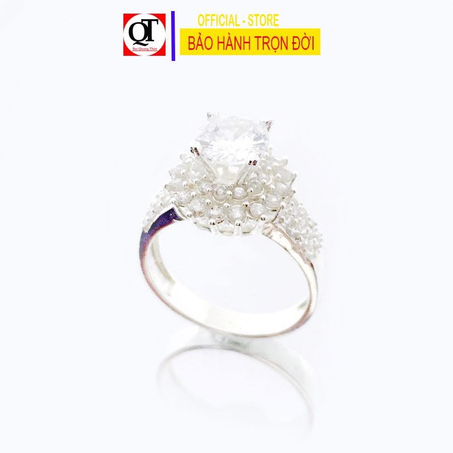 Nhẫn nữ Hàn Quốc chất liệu bạc thật ổ cao gắn đá màu trắng 6ly trang sức Bạc Quang Thản - QTNU3