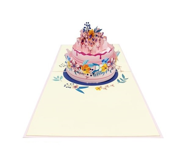 Thiệp 3D Pop Up Bánh Kem Sinh Nhật 3 Tầng Hoa Văn – Thiệp Chúc Mừng Sinh Nhật Sang Trọng, Độc Đáo, B11
