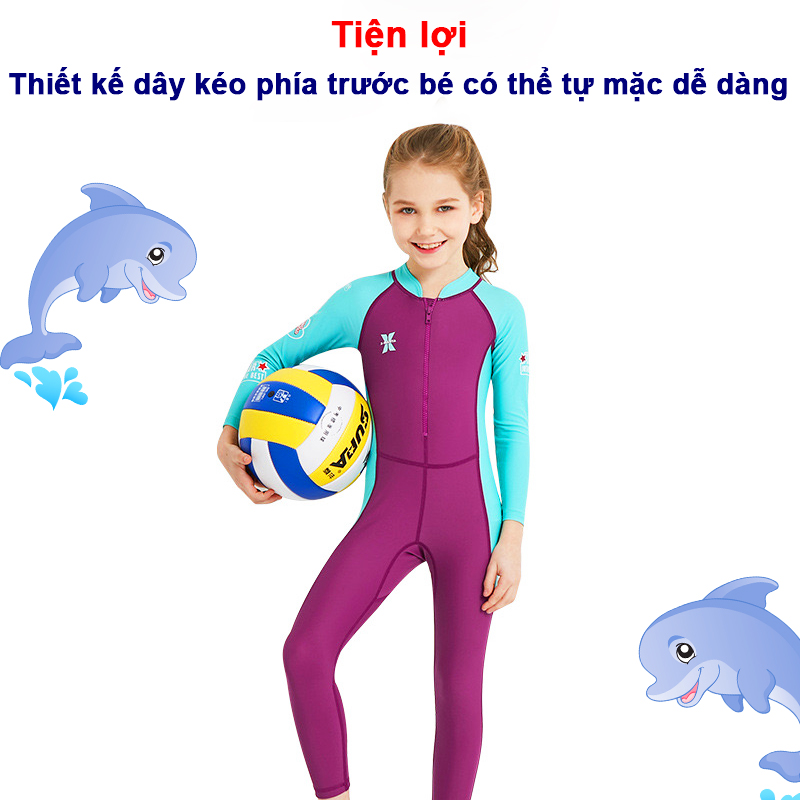 Đồ bơi cho bé dài tay cao cấp chống nắng và tia UV toàn thân cho bé trai bé gái từ 3 đến 11 tuổi – DB014     
