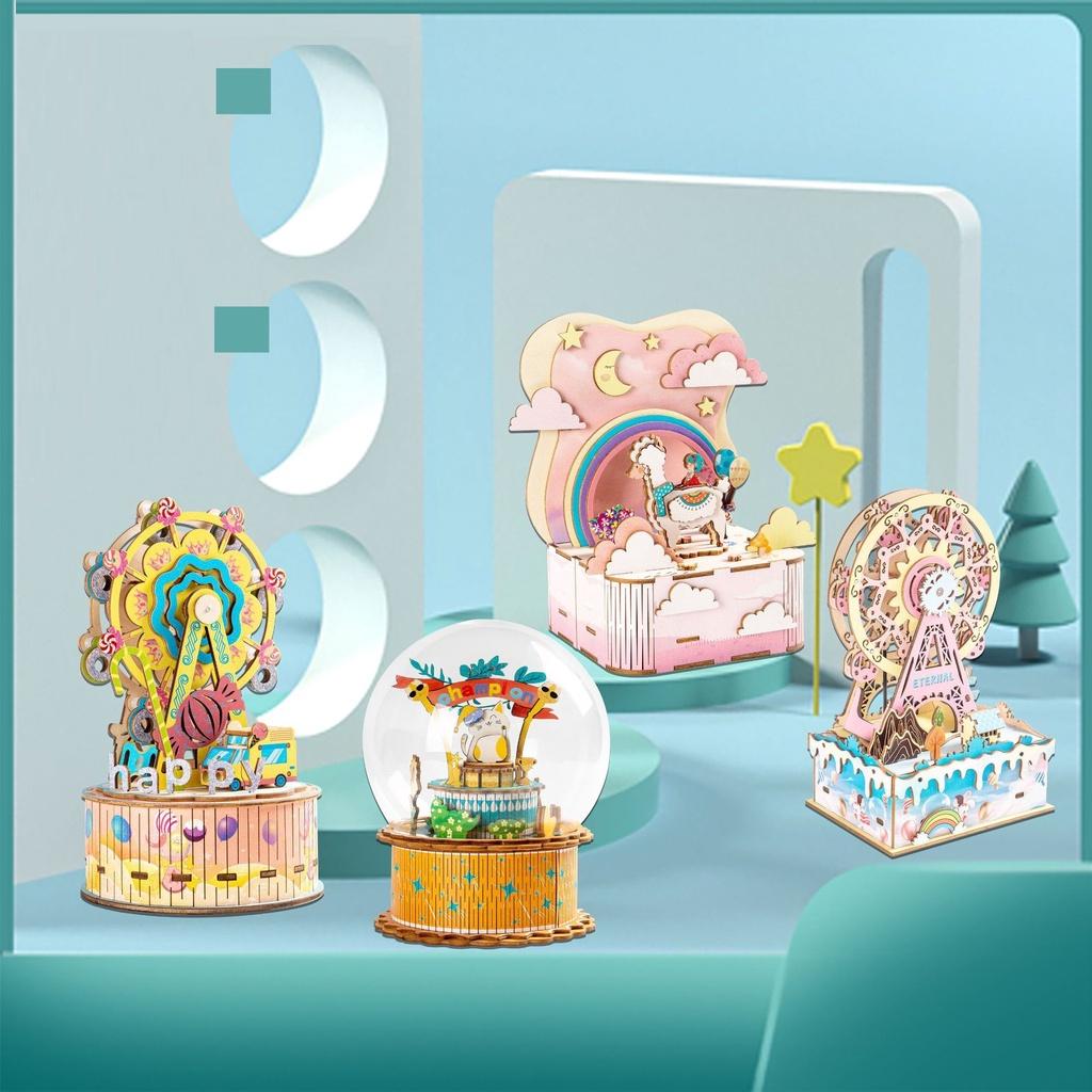 Đồ chơi lắp ráp 3D gỗ mô hình hộp nhạc có chuyển động Music Box