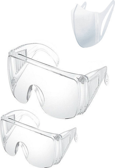 Combo 2 mắt kiếng nam và nữ chống tia UV, ngăn bụi, chống giọt bắn ngừa vi khuẩn, cản gió bảo vệ mắt, kính bảo hộ trong suốt  (tặng khẩu trang vải)