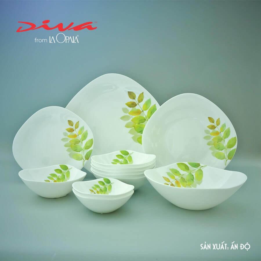 Bộ chén đĩa thủy tinh vuông tròn 12 món AS - Diva LaOpala - Hàng Chính Hãng