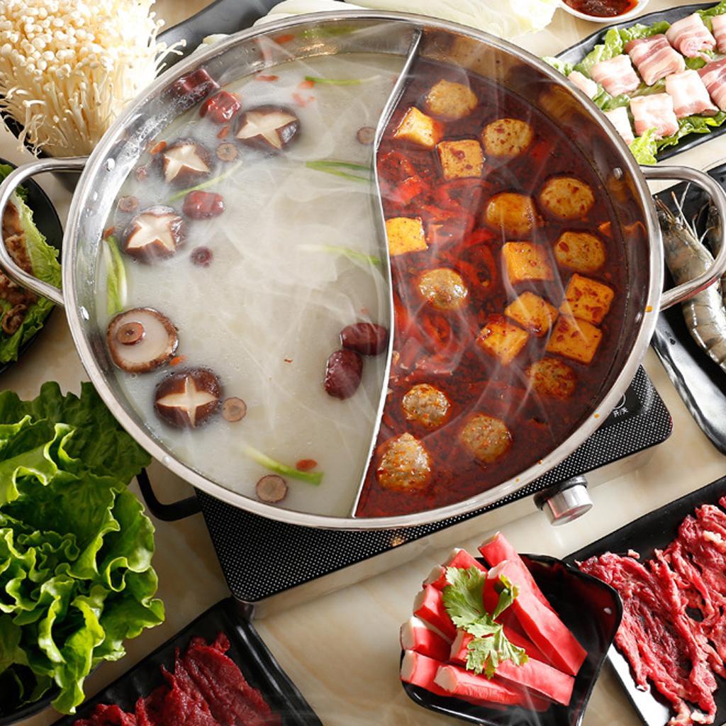 Stainless Hot Pot 2 Taste Double Ear Household Kitchen Cookware 28cm