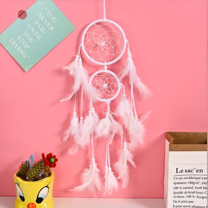 Bùa bắt giấc mơ, dreamcatcher , chuông gió trang trí 2 tầng gắn lông vũ trang trí