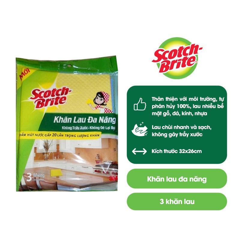 Combo 3 Khăn lau đa năng Scotch-Brite 3M 32x26cm không gây trầy xước, thấm hút nước gấp 20 lần, độ bền cao