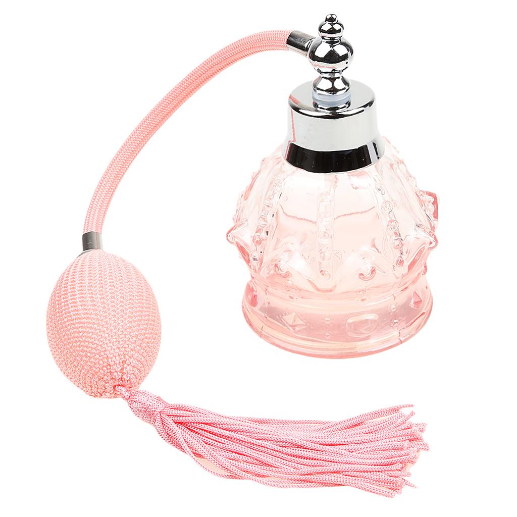 Women Girls Ladies 100ml Empty Refillable Travel Long Bulb Tassel Spray Perfume Bottle Pink
