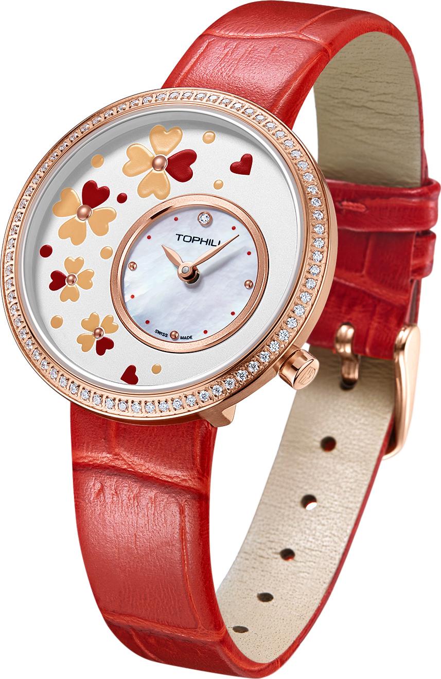 Đồng hồ nữ đính hoa khảm đá chính hãng Thụy Sĩ TOPHILL TE056L.PR32A7