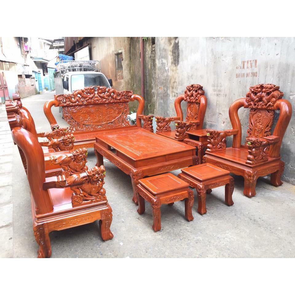 Bộ bàn ghế đồng kỵ rồng bát tiên gỗ hương đá