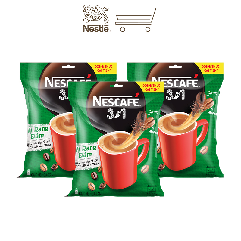 Combo 3 bịch cà phê hoà tan NESCAFÉ® 3IN1 VỊ RANG ĐẬM - công thức cải tiến (bịch 46 gói x 16g)