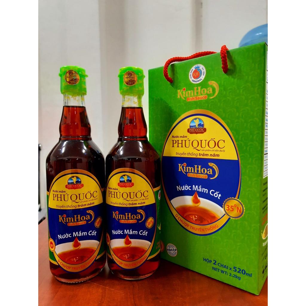 Nước Mắm Cốt Kim Hoa Phú Quốc 35 độ đạm Hộp 2 chai 520ml