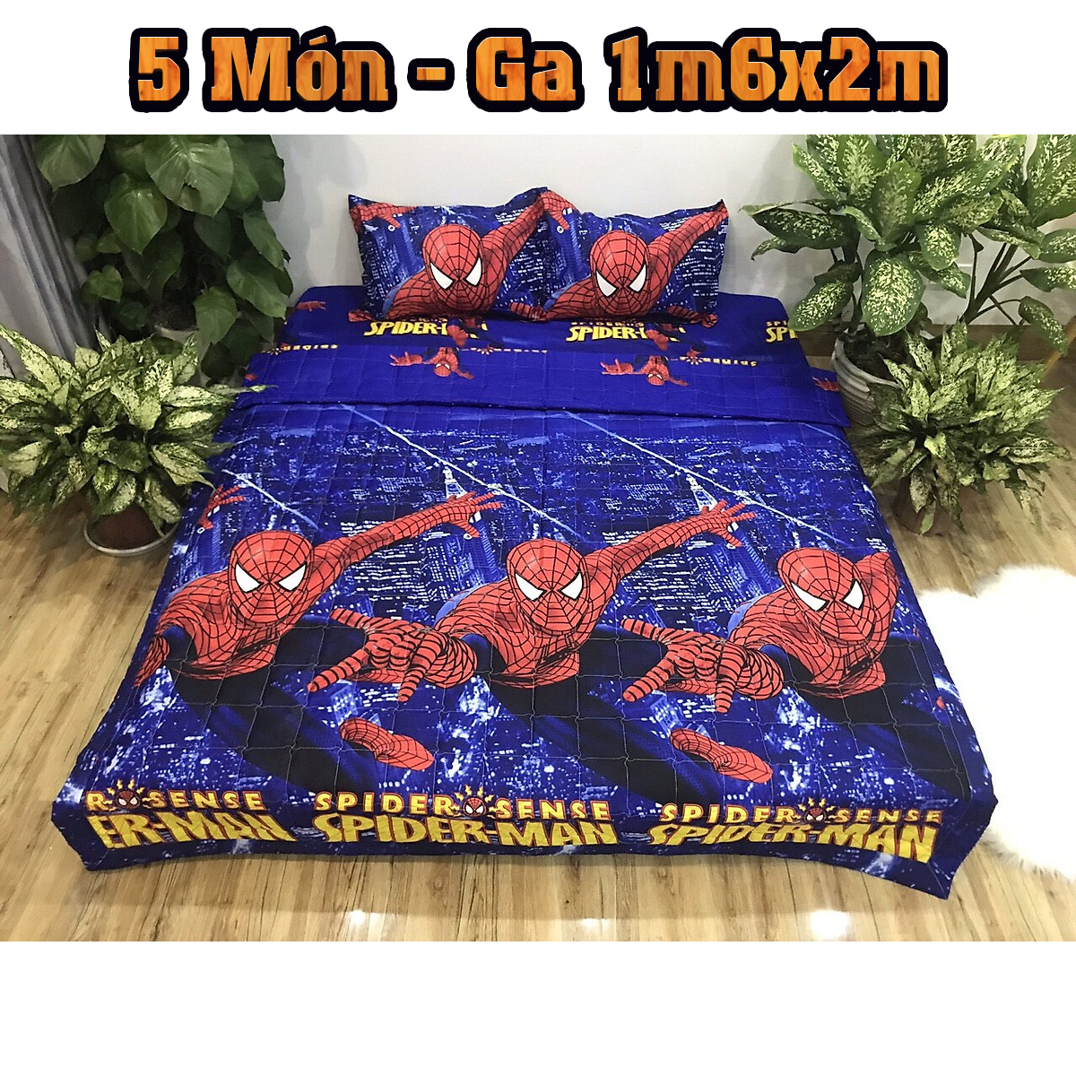 Bộ 5 Món Chăn Ga Vỏ Gối Người Nhện Luôn Được Các Bé Trai Yêu Thích - Tặng Kèm 1 Bàn Chải Bossi