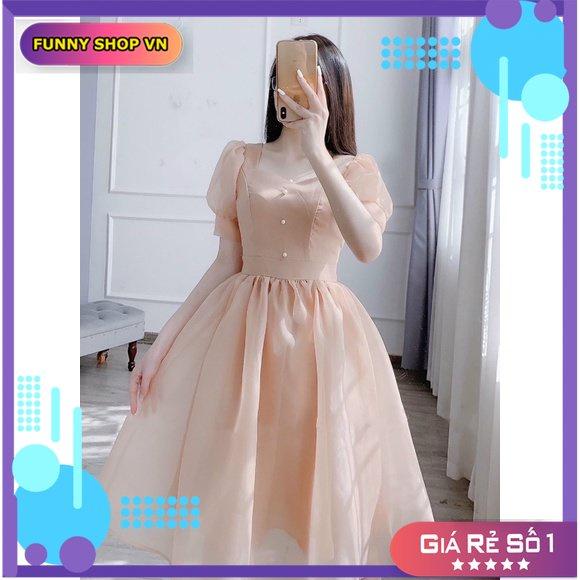 ĐẦM TIỆC TAY BỒNG ĐÍNH NGỌC PHỐI CỘT NƠ SAU XINH XẮN
