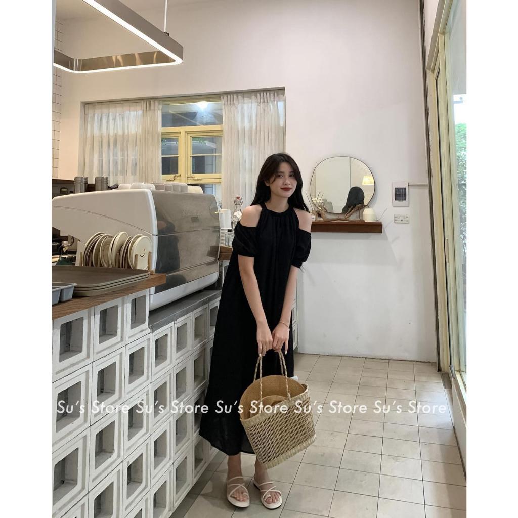 ĐẦM VÁY SUÔNG NHĂN 2 LỚP DÁNG DÀI CỔ YẾM CHUN KHOÉT VAI ĐI BIỂN SIÊU XIN