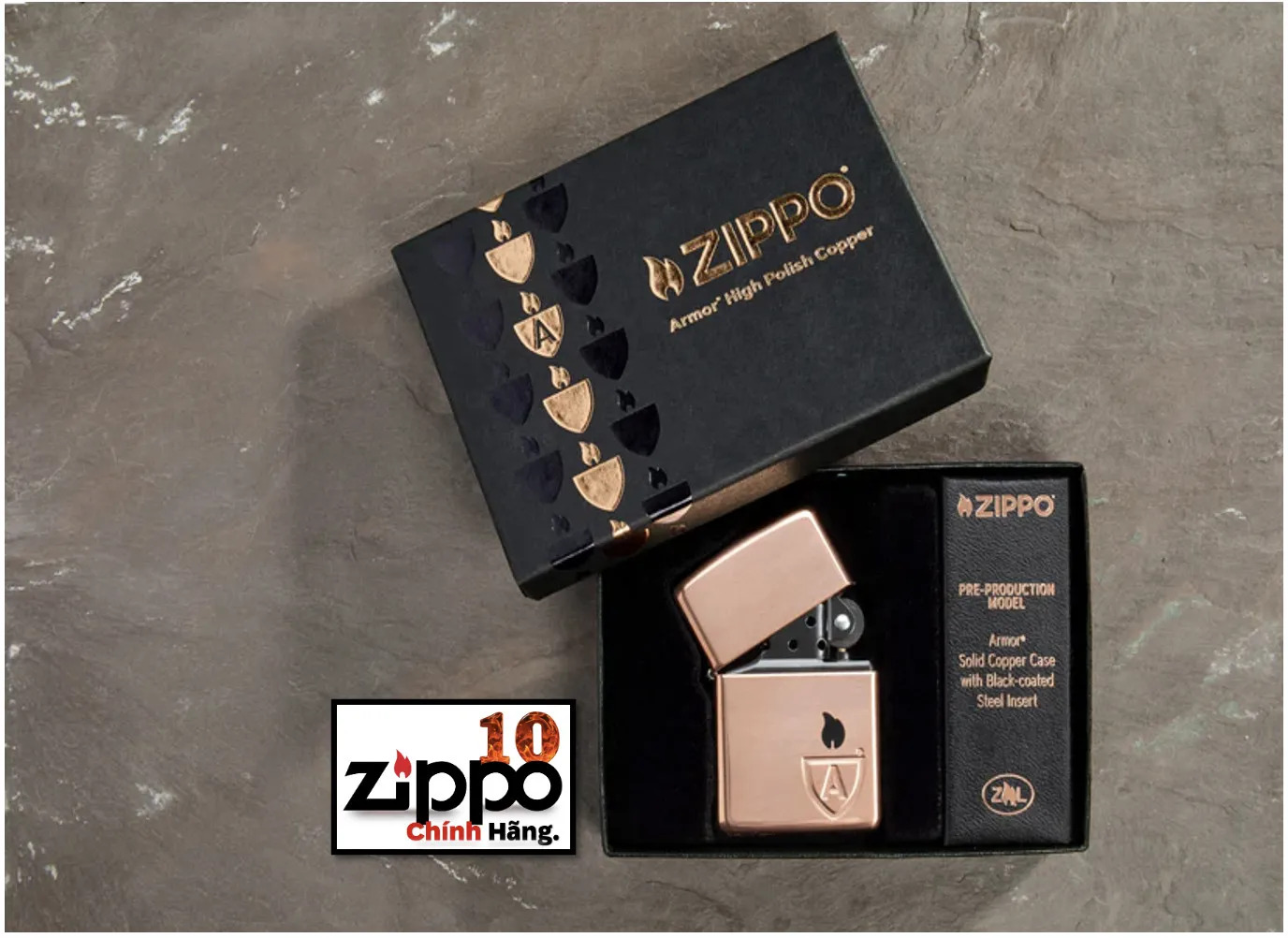Bật lửa Zippo 46171 – Zippo Armor Solid Copper Case - Chính hãng 100%