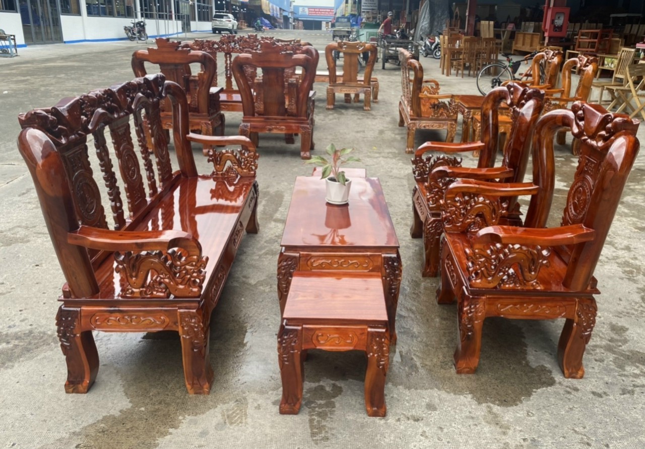 Bộ bàn ghế_Bộ salon gỗ tràm tay 12
