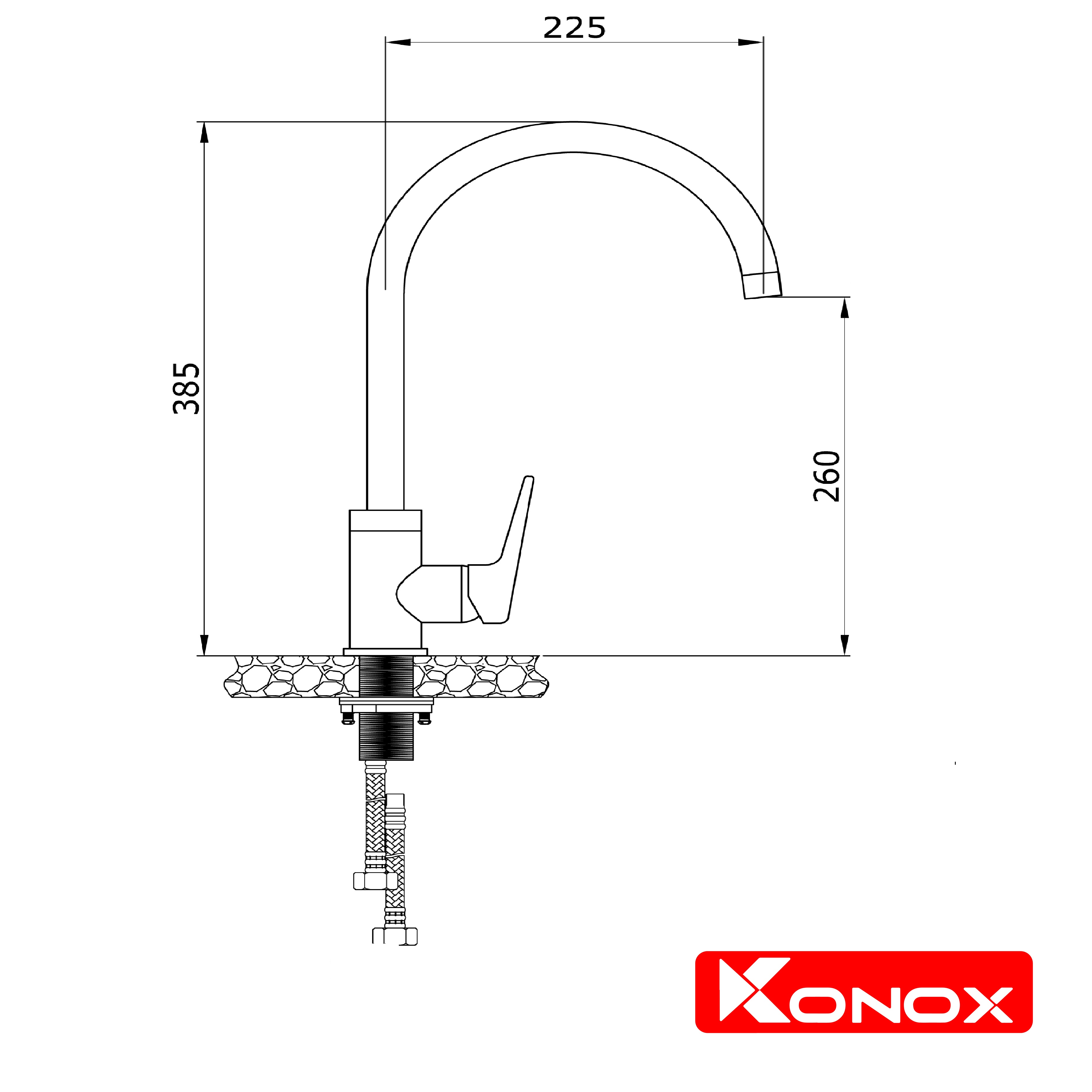 Vòi rửa bát Konox, Model KN1201 , Inox 304AISI tiêu chuẩn châu Âu, mã PVD 5 lớp sáng bóng, Hàng chính hãng