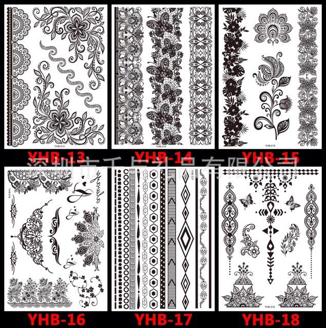 Set Hinh xăm dán tatto henna nghệ thuật 3D họa tiết henna 21*15cm