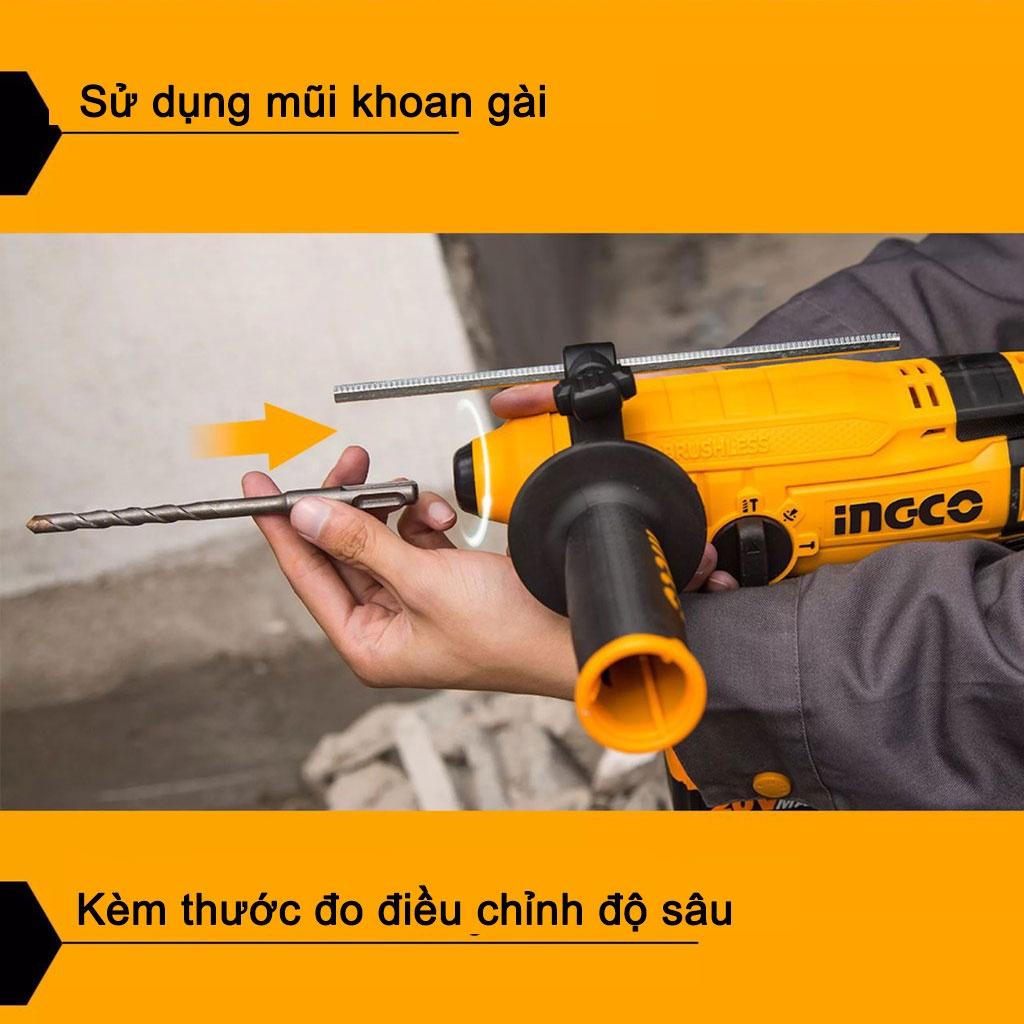 Máy khoan đục bê tông dùng pin Motor Không Chổi Than 20V Ingco CRHLI2201- Hàng chính hãng