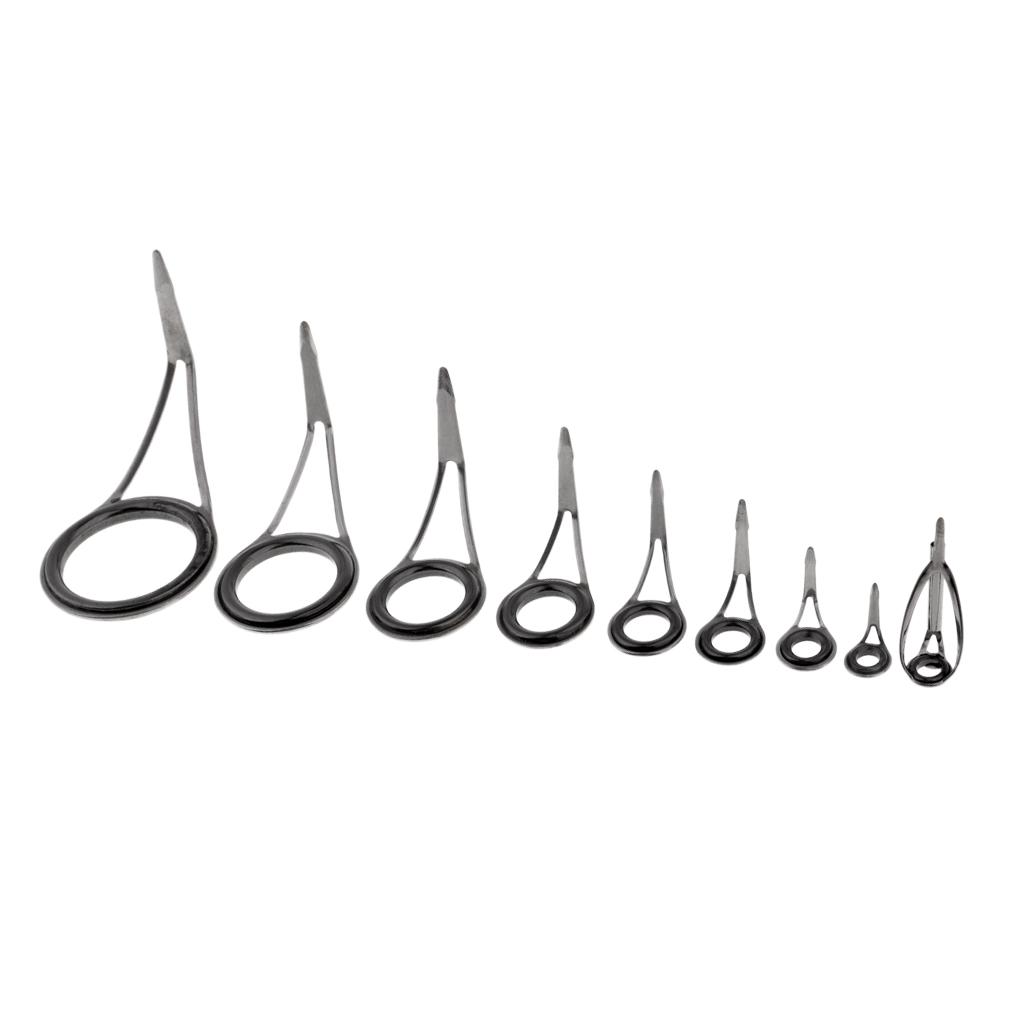 9pcs Rod Repair Kit Fishing Rod Guides Line Ring Eyes 9 Mixed Sizes Tip Tops