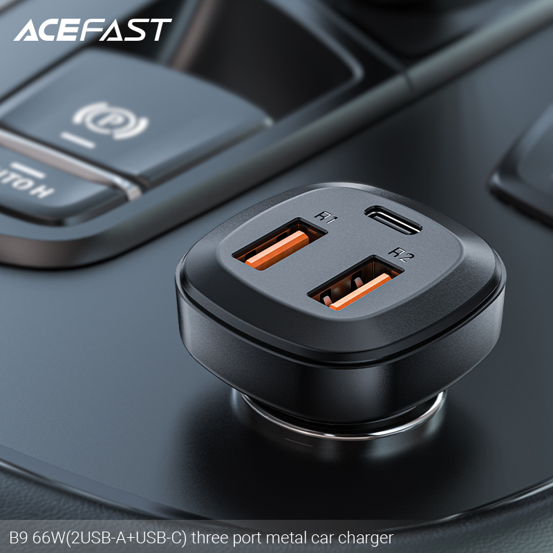 Sạc ô tô Acefast 66W 3 cổng 2xUSB-A + USB-C - B9 Hàng chính hãng Acefast