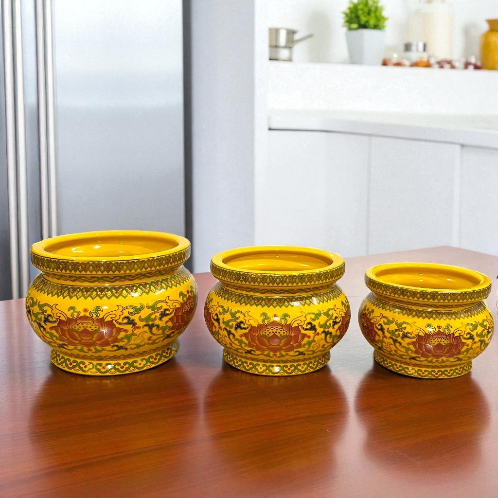 Bộ đồ thờ thần tài RỒNG VIỆT, Bộ đồ sứ men gấm vàng cao cấp, sang trọng