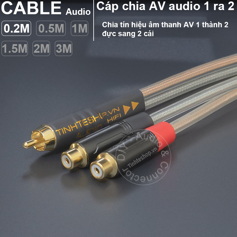 Cáp chia jack hoa sen đực sang 2 cái DIY 0.2 đến 3 mét - 1 male to 2 female AV splitter cable