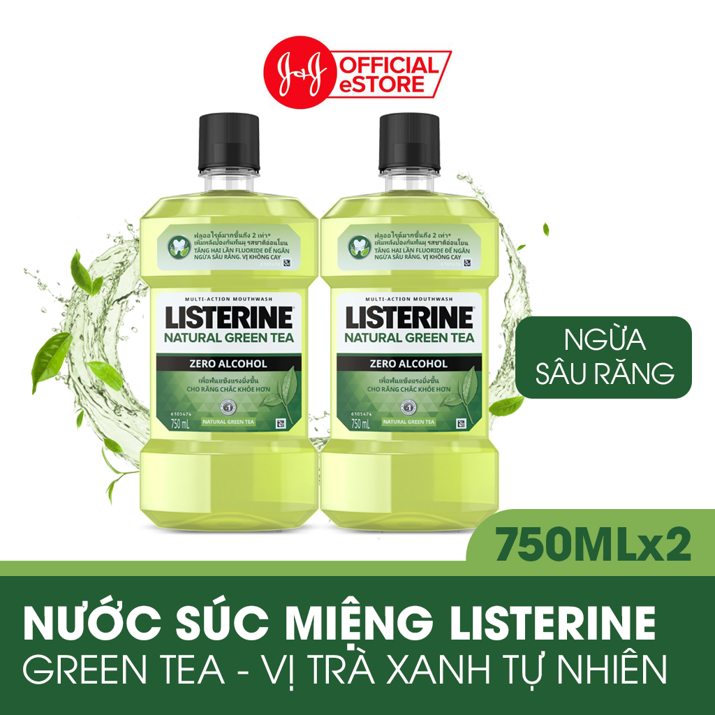 Bộ 2 Nước Súc Miệng Ngừa Sâu Răng Listerine Natural Green Tea 750ml x2 chai