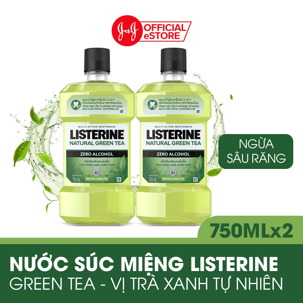 Bộ 2 Nước Súc Miệng Ngừa Sâu Răng Listerine Green Tea Zero Alcohol 750ml/chai