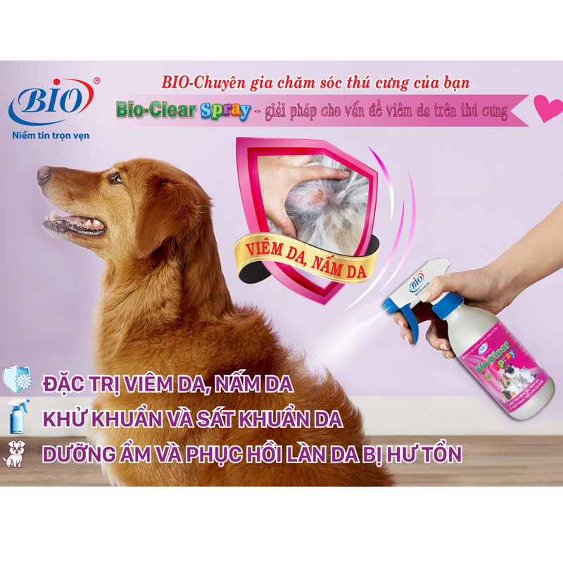 Chai xịt BIO- CLEAR SPRAY viêm da, nấm da, phục hồi da tổn thương cho chó mèo-79209