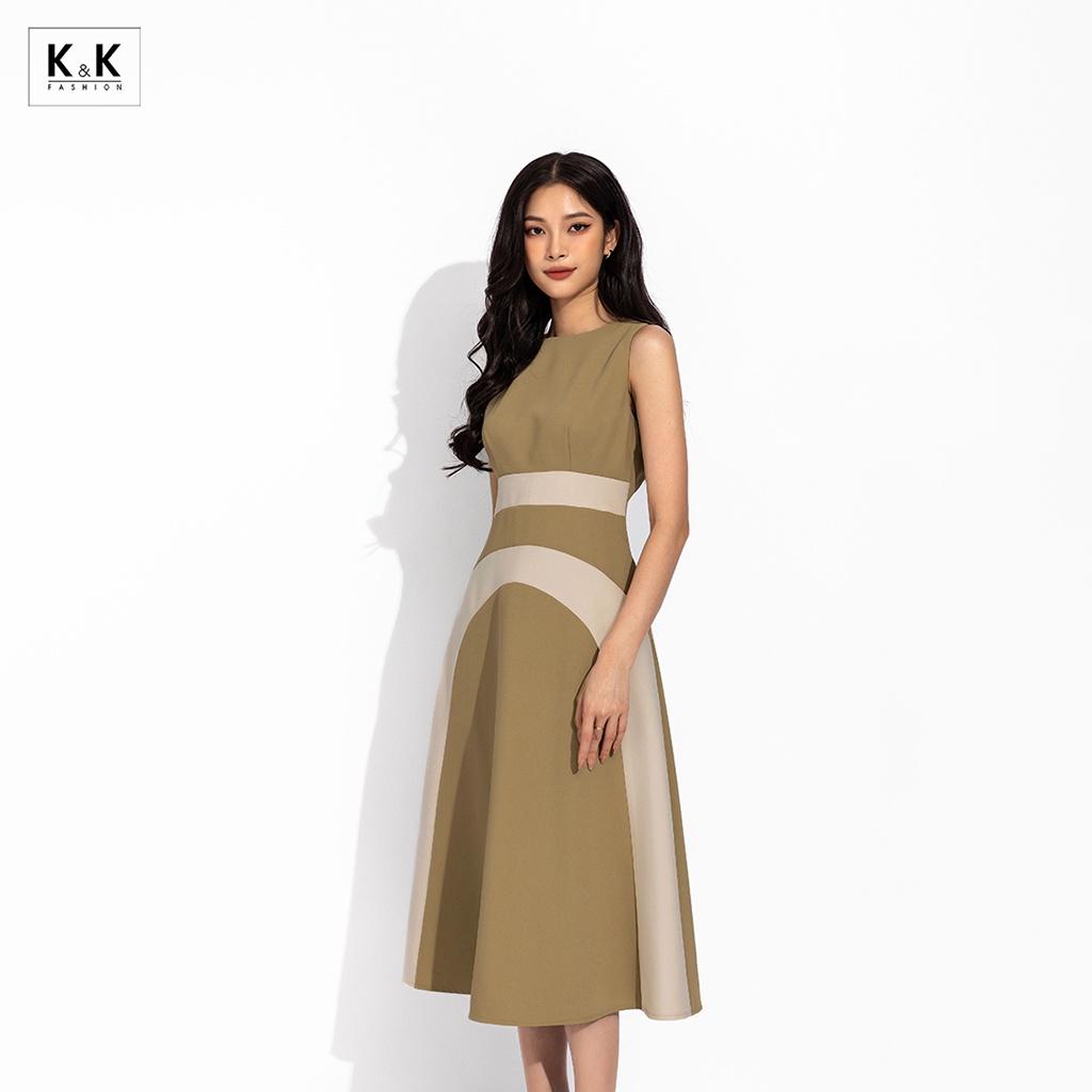 Đầm công sở dáng xòe sát nách K&amp;K Fashion KK150-25 Chất Liệu Carolan