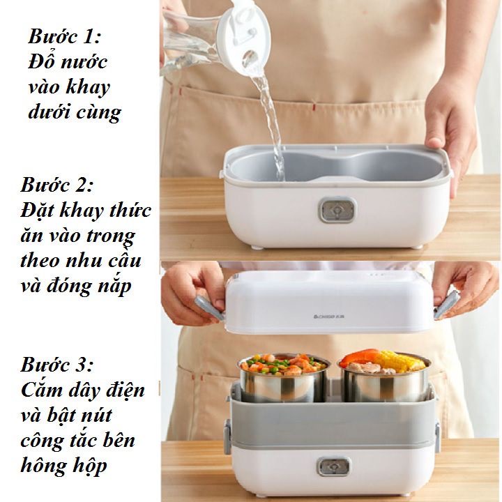 Hộp cơm hâm nóng cắm điện 2 tầng 4 ngăn tiện dụng