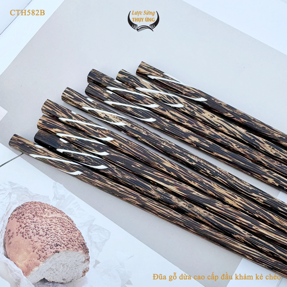 Đũa Gỗ Dừa Đen Khảm Kẻ Chéo HAHANCO An Toàn Đẹp Mắt Dùng Cho Quán Ăn Gia Đình - CTH582B