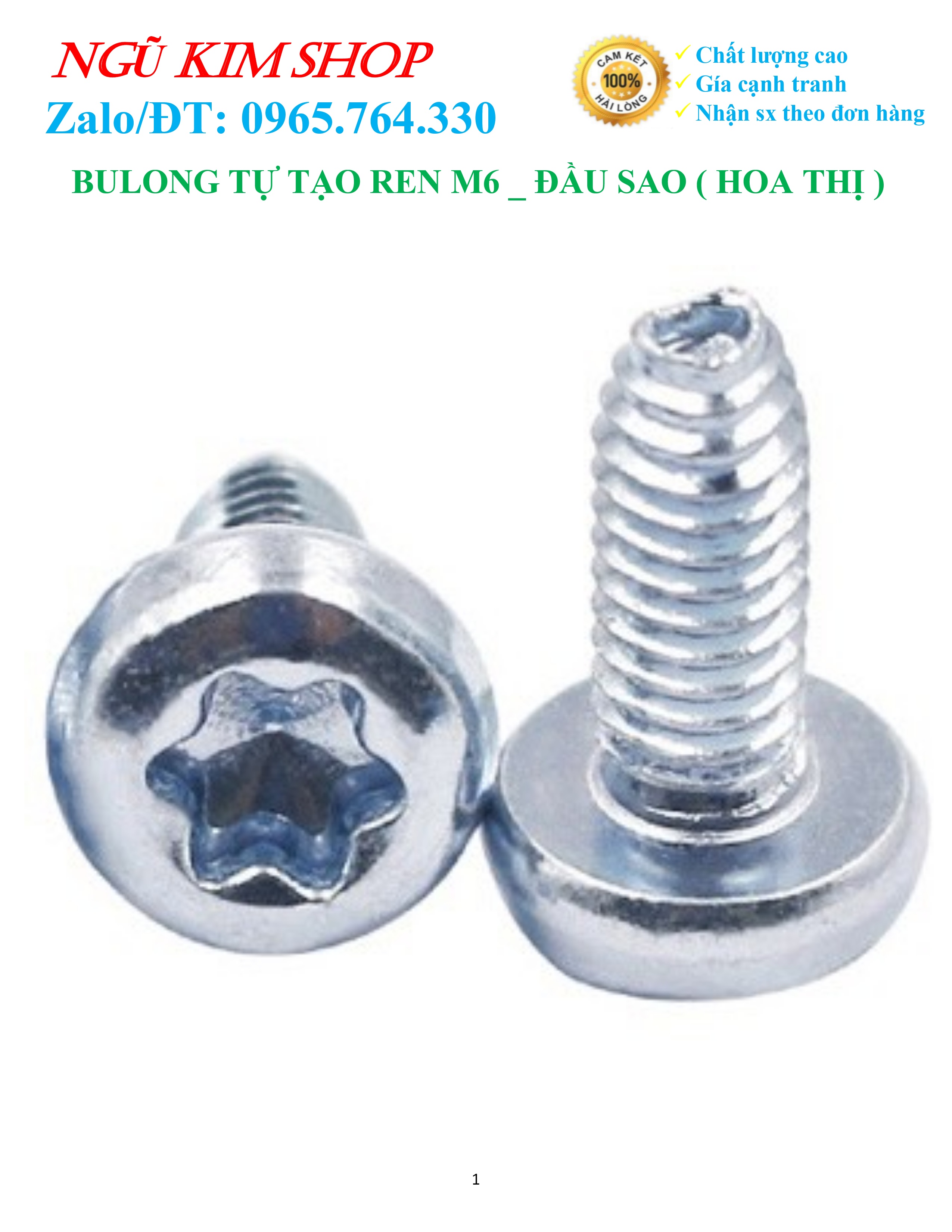 BULONG TỰ TẠO REN M6 _ ĐẦU SAO