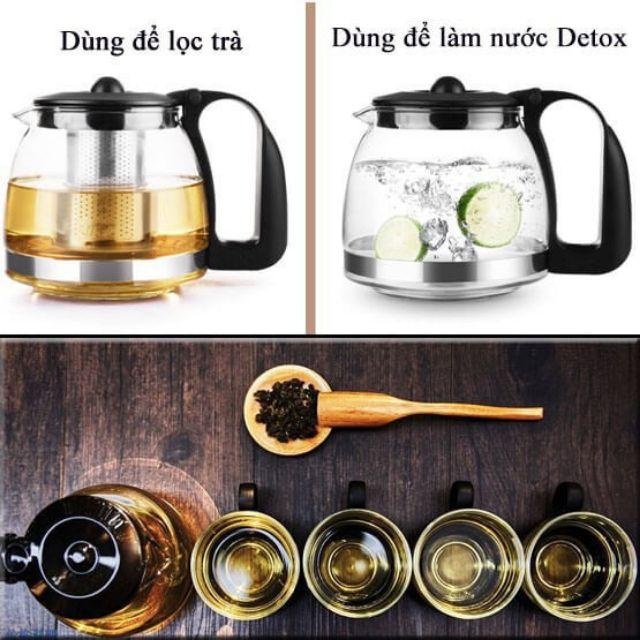 Bộ bình lọc trà thủy tinh kèm 4 ly lưới lọc Inox 304 cao cấp