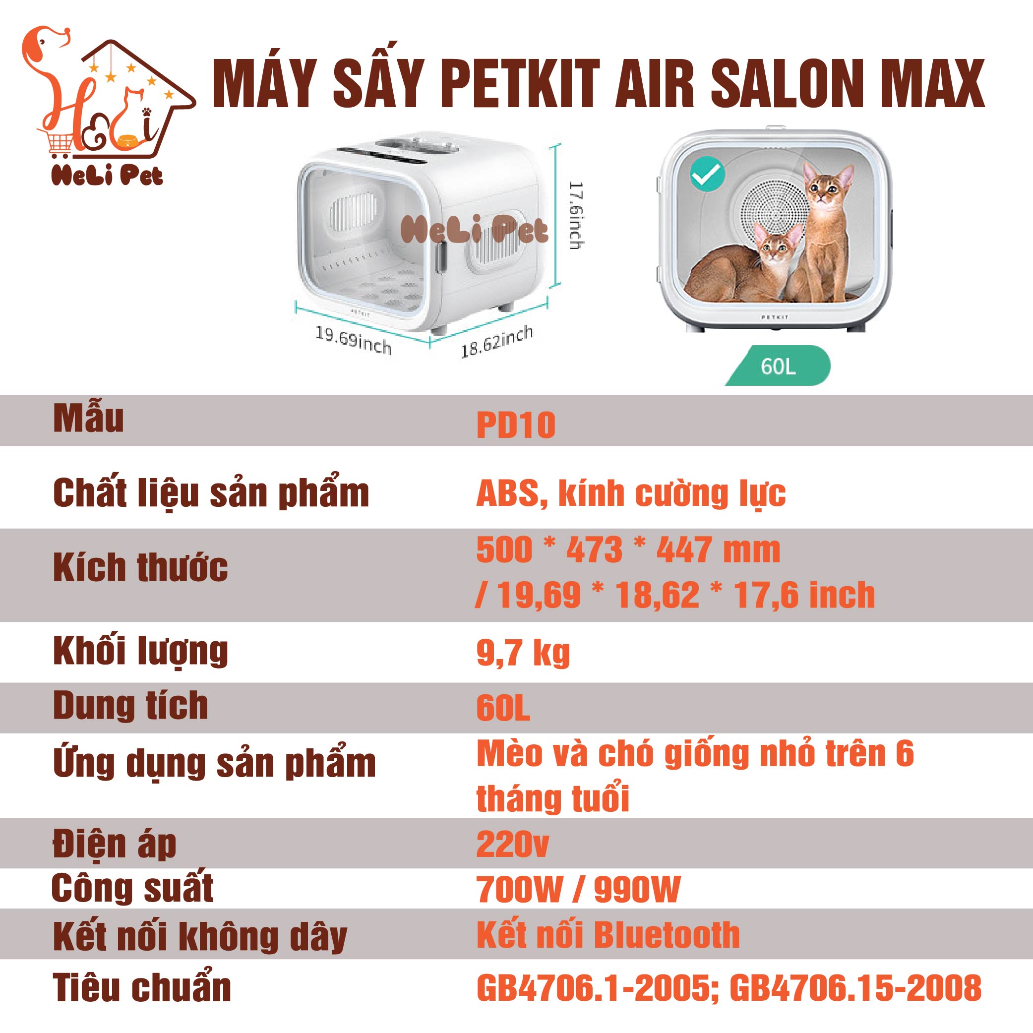 Lồng Sấy Tự Động Cho Chó Mèo, Máy Sấy Cho Chó Mèo Petkit Air Salon Max- HeLiPet