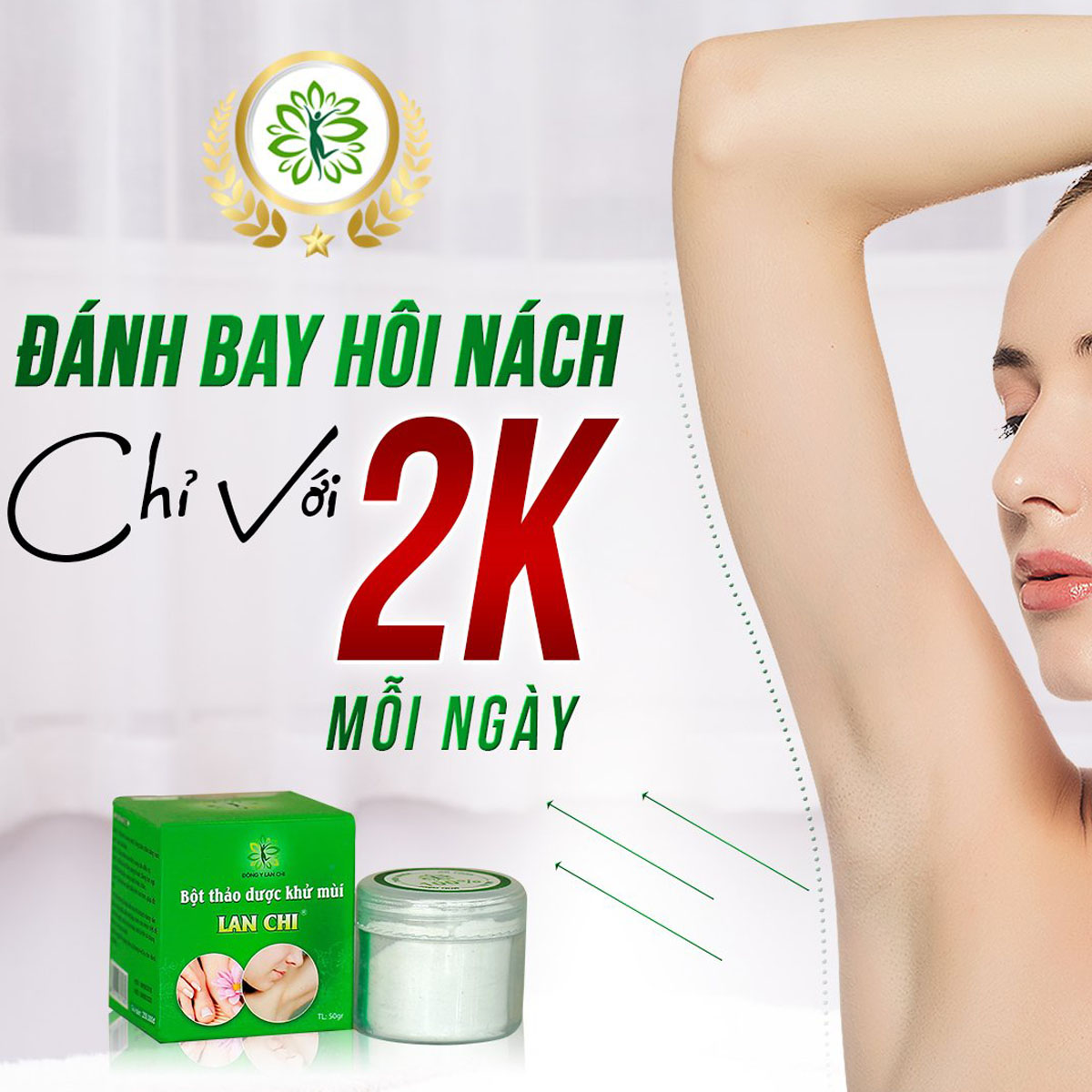 Bột Thảo Dược Khử Mùi Hôi Nách, Giảm Tiết Mồ Hôi, Xóa Thâm Nách, Ngăn Mùi Hôi Chân Lan Chi Hũ 50 gam