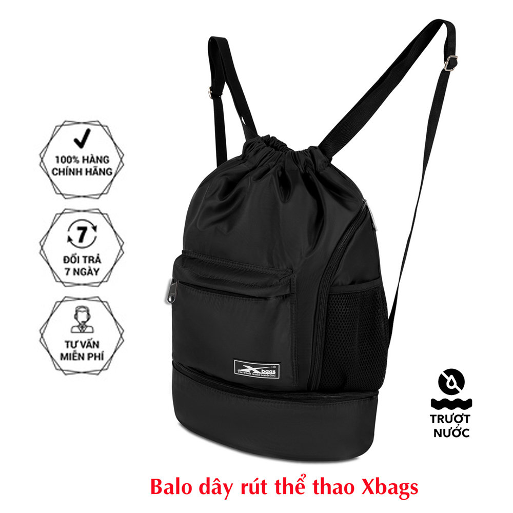 Balo dây rút thể thao đen Xbags Xb 6004, Chất liệu chống thấm nước hiệu quả