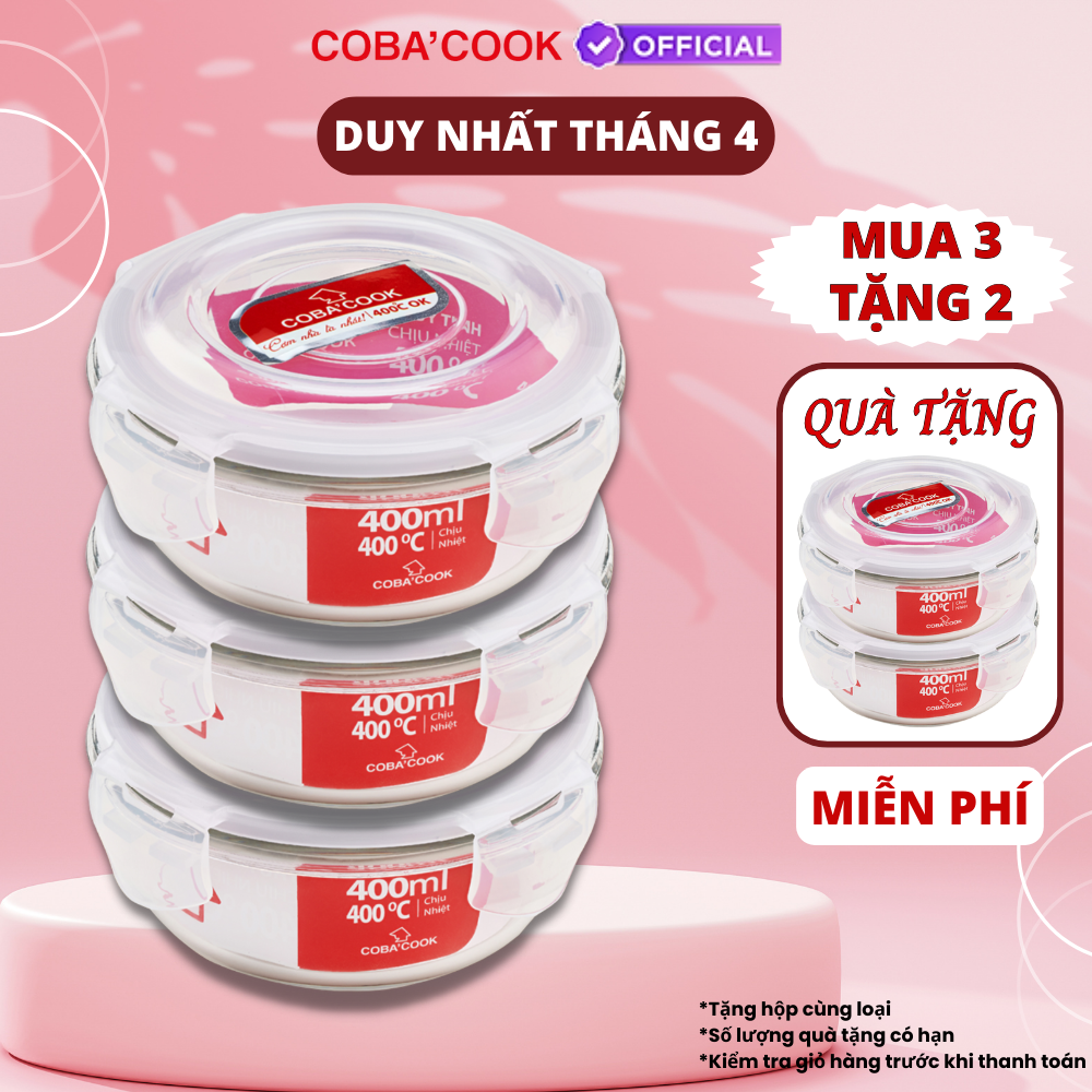 Bộ Hộp Đựng Thực Phẩm Bảo Quản Thức Ăn Thủy Tinh Chịu Nhiệt Mua 3 TẶNG 2