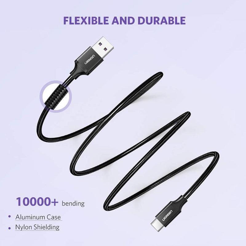 Ugreen UG60729US279TK 1.5M 5a qc3.0 USB A sang type C 2.0 màu đen cáp sạc và truyền dữ liệu từ máy tính ra điện thoại - HÀNG CHÍNH HÃNG