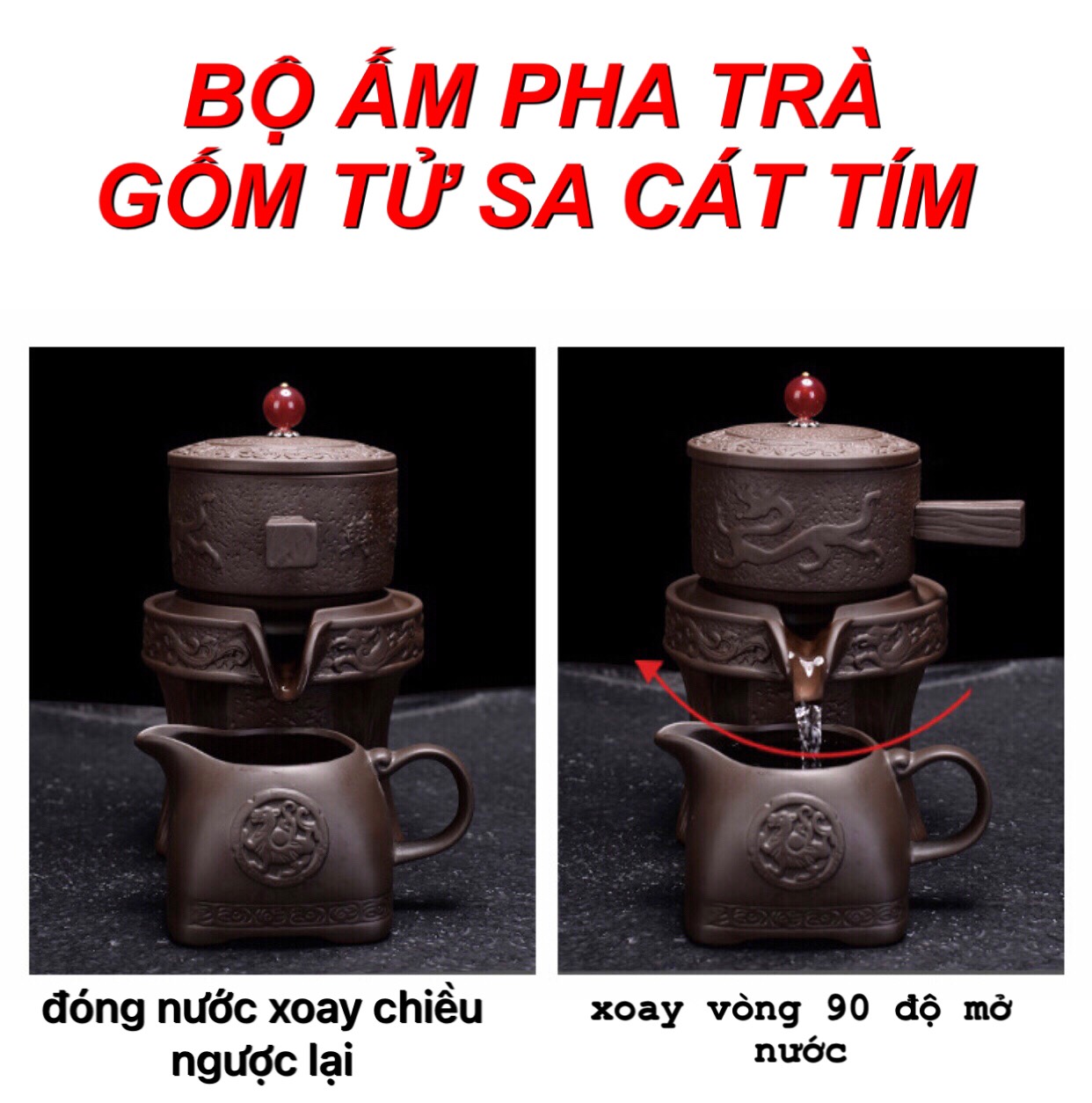 Bộ ấm chén pha trà đẹp Cối xay gốm tử sa cao cấp, màu nâu đất 10 chi tiết