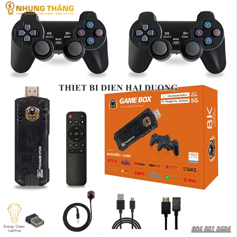 Máy Chơi Game Stick 8k x8 - Kết Nối Không Dây WIFI - HDMI TV 10000 Trò Chơi - Kèm Thẻ Nhớ 64gb - CÓ VIDEO