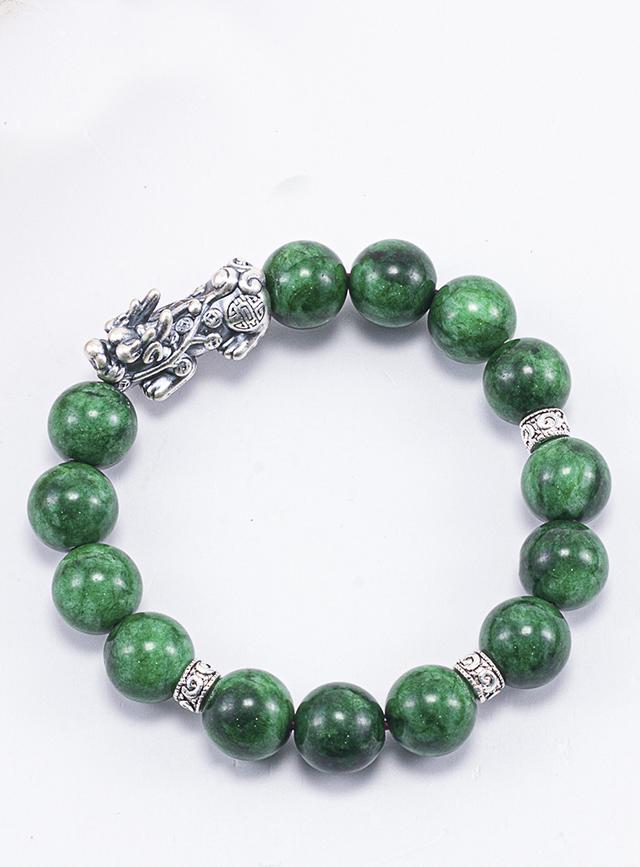 Vòng Tay Phong Thủy Đá Cẩm Thạch Sơn Thủy Phối Charm Tỳ Hưu Bạc Mệnh Mộc, Hỏa Ngọc Quý Gemstones
